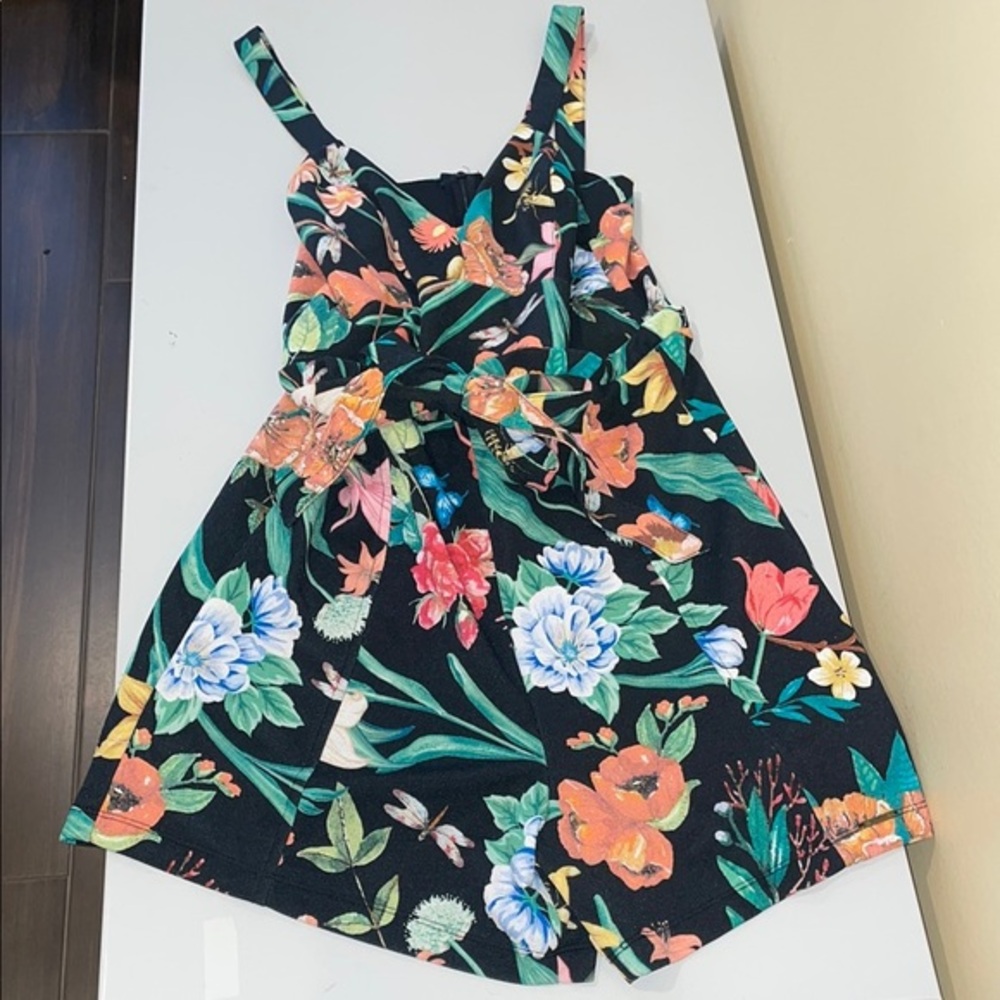 Floral Kids Dress - Black with Multicolor Flowers